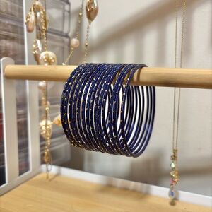 Blue and Gold Bangles- Set of 14
